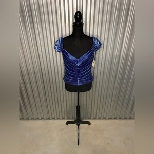 Womens NWT Vintage Tadashi Shoji Blue Sheen Gypsy V-Neck Short Sleeve Top Sz 12